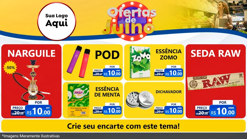 Modelo de TV para TV Horizontal com o tema Ofertas de Julho para Tabacaria