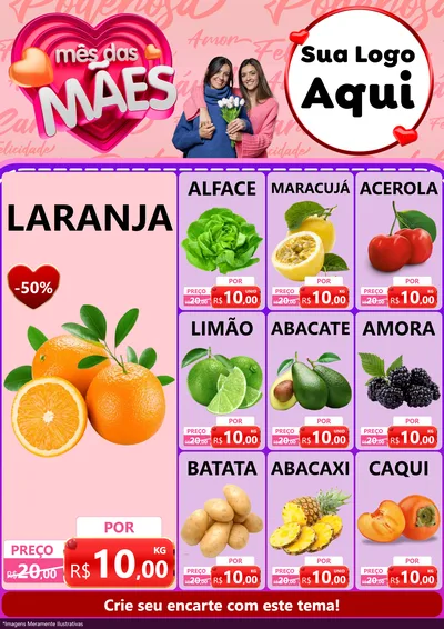Modelo de Encarte para Encarte A4 Vertical com o tema Mês Das Mães para Hortifrúti