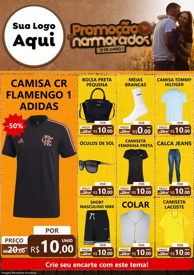 Modelo de Encarte para Encarte A4 Vertical com o tema Promoção Namorados para Roupas e acessórios