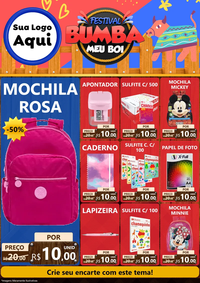 Modelo de Encarte para Encarte A4 Vertical com o tema Festival Bumba Meu Boi para Papelaria