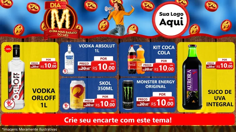 Modelo de TV para TV Horizontal com o tema Dia M - O Dia Mais Barato Do Mês para Distribuidora de bebidas