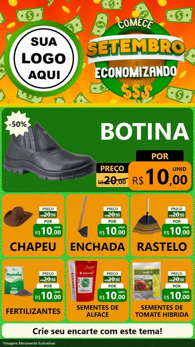 Modelo de Rede Social para Stories com o tema Comece Setembro Economizando para Agropecuária