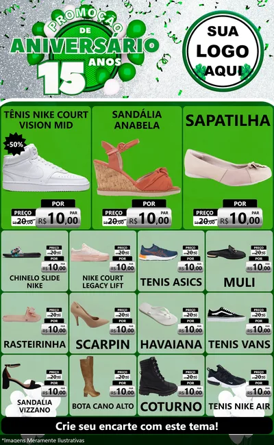 Modelo de Encarte para Encarte Grande com o tema Promoção de Aniversário - 15 Anos para Calçados