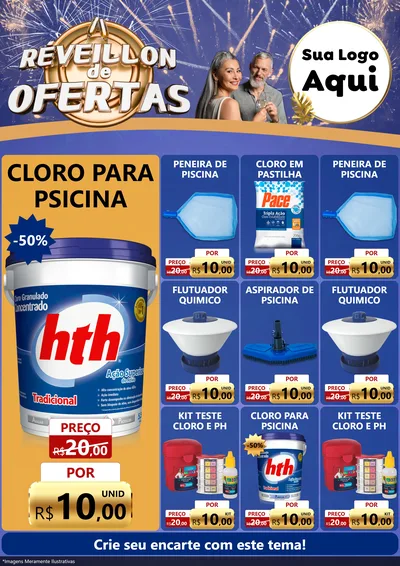 Modelo de Encarte para Encarte A4 Vertical com o tema Réveillon de Ofertas para Produtos para Piscina
