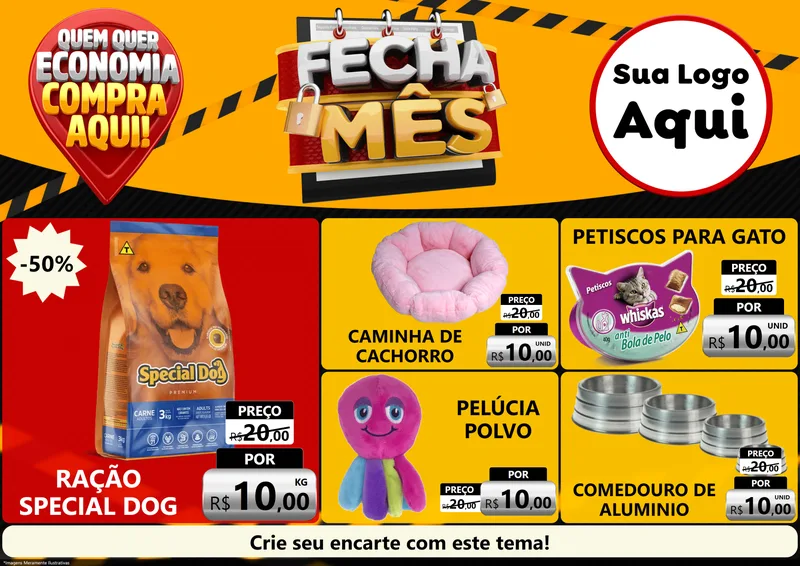 Modelo de Encarte para Encarte A4 Horizontal com o tema Fecha Mês para Pet Shop