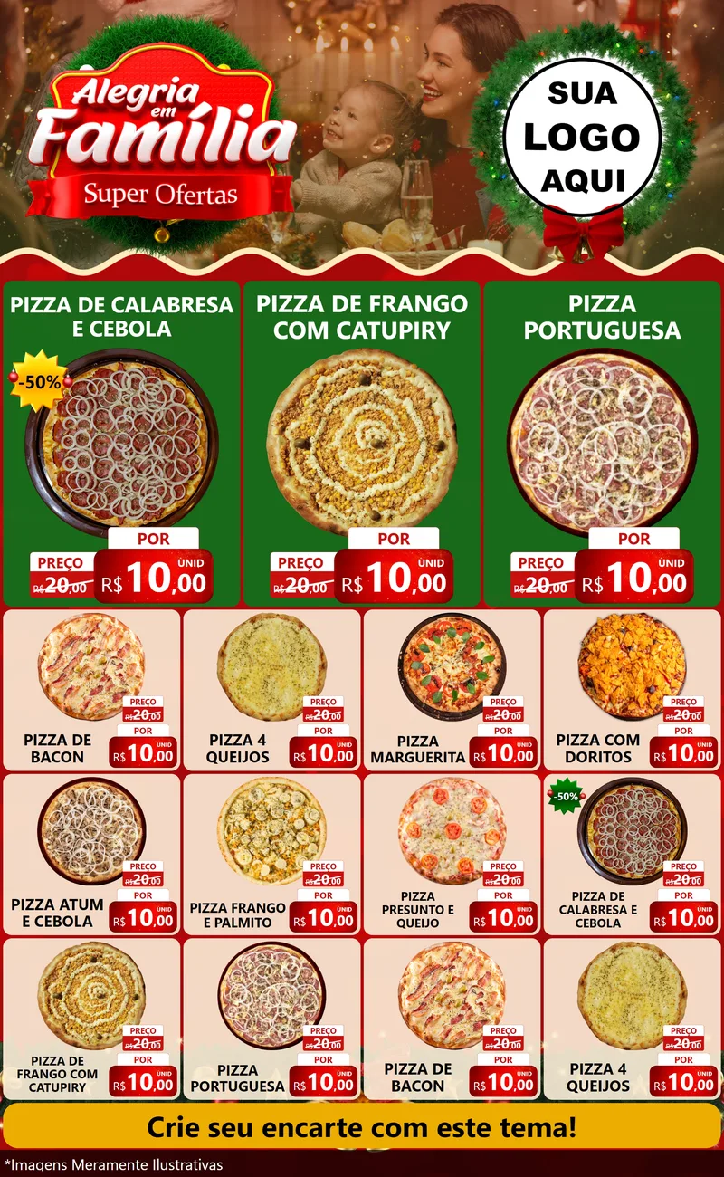 Modelo de Encarte para Encarte Grande com o tema Alegria Em Família - Super Ofertas para Pizzaria