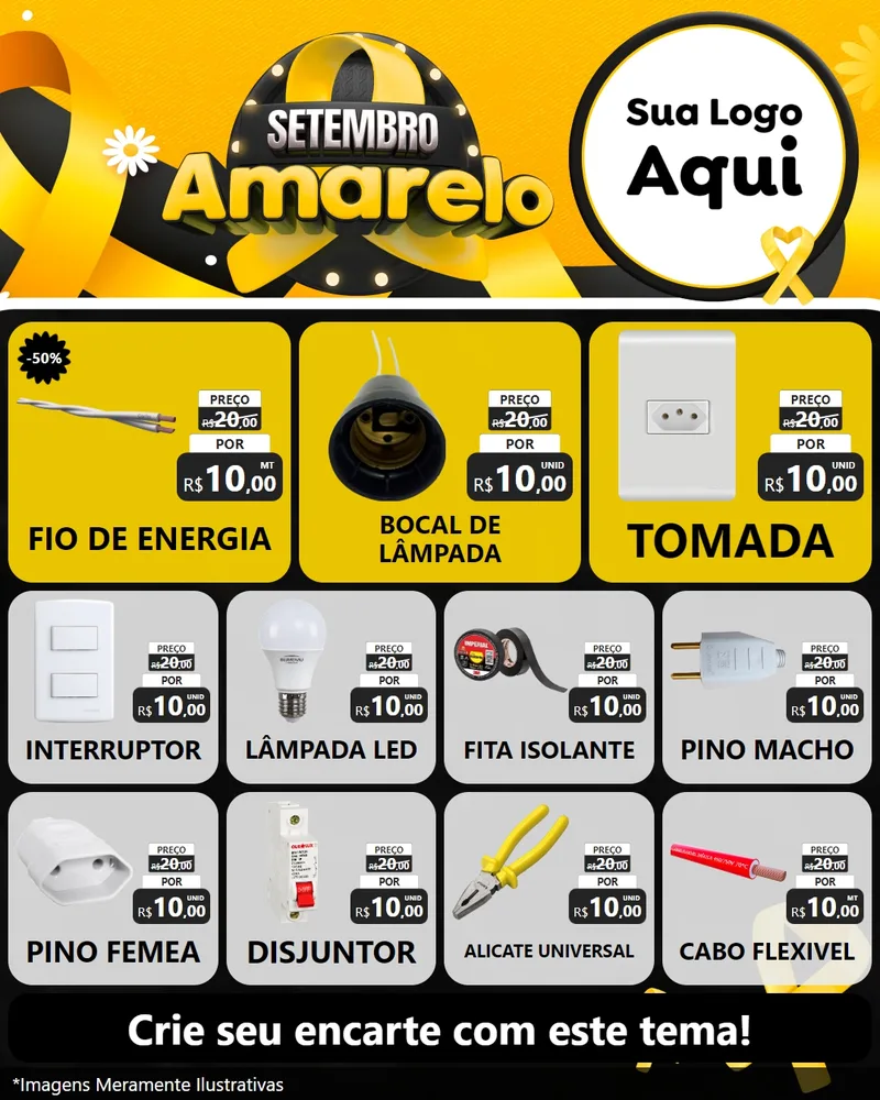 Modelo de Rede Social para Feed Instagram com o tema Setembro Amarelo para Materiais Elétricos