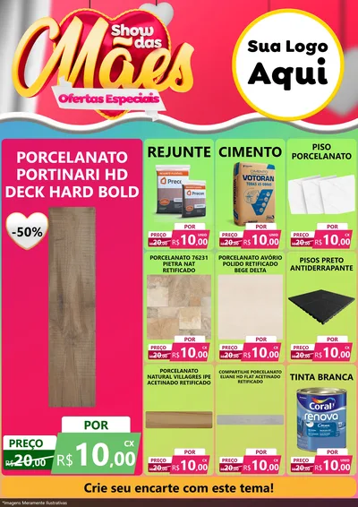 Modelo de Encarte para Encarte A4 Vertical com o tema Show das Mães - Ofertas Especiais para Pisos e revestimentos