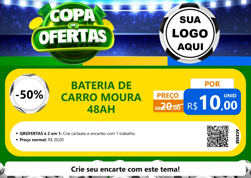 Modelo de Cartaz para Cartaz A4 Horizontal com o tema Copa de Ofertas para Baterias Elétricas