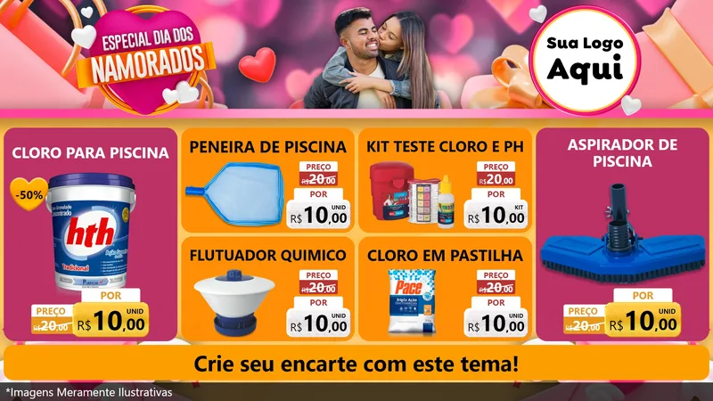 Modelo de TV para TV Horizontal com o tema Especial Dia dos Namorados para Produtos para Piscina