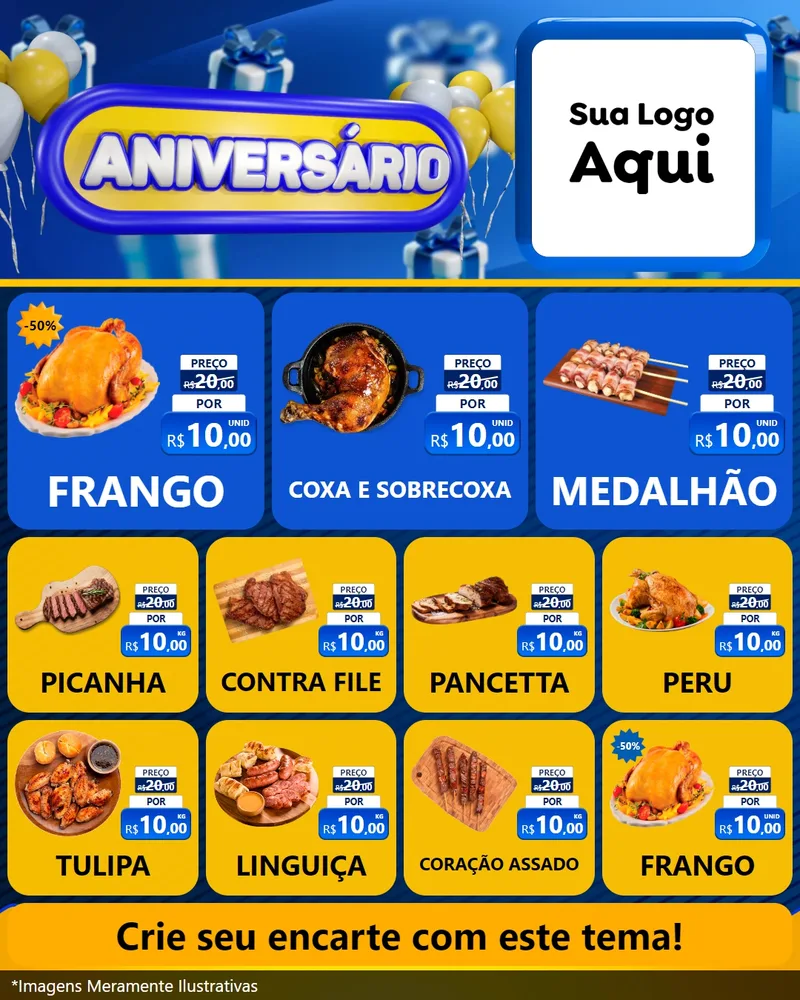 Modelo de Rede Social para Feed Instagram com o tema Aniversário para Assados