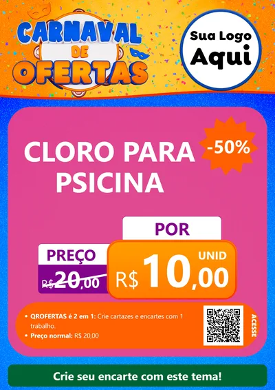 Modelo de Cartaz para Cartaz A4 Vertical com o tema Carnaval de Ofertas para Produtos para Piscina