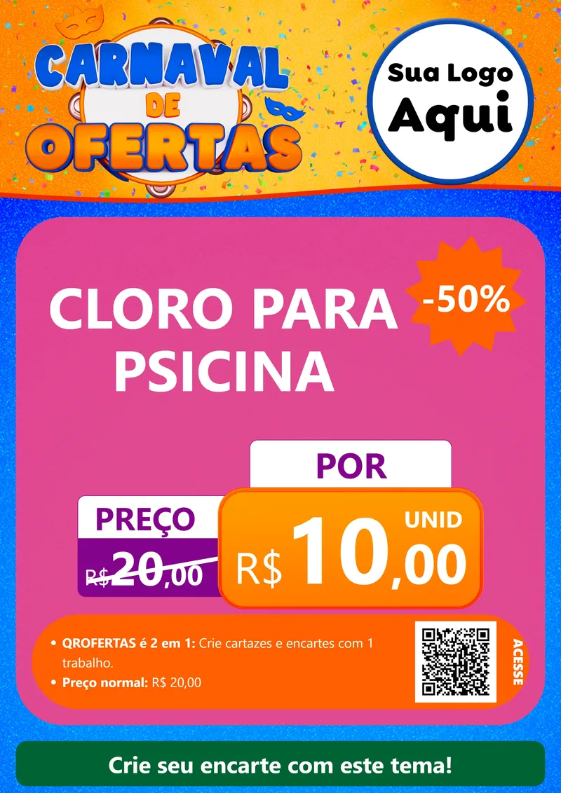 Modelo de Cartaz para Cartaz A4 Vertical com o tema Carnaval de Ofertas para Produtos para Piscina