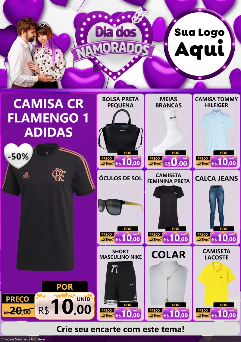 Modelo de Encarte para Encarte A4 Vertical com o tema Dia dos Namorados para Roupas e acessórios