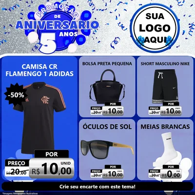 Modelo de Rede Social para Feed Facebook com o tema Promoção de Aniversário - 5 Anos para Roupas e acessórios