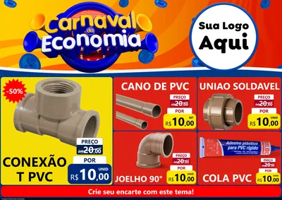Modelo de Encarte para Encarte A4 Horizontal com o tema Carnaval da Economia para Tubos e conexões