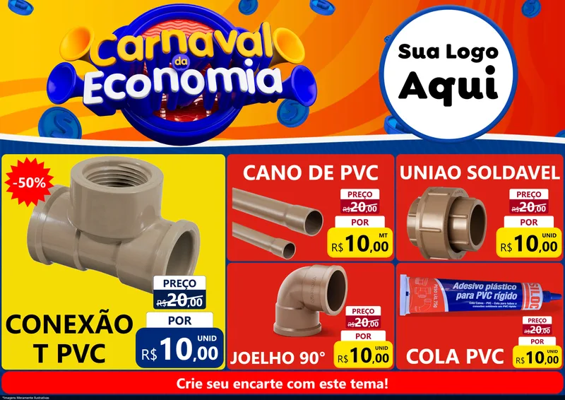 Modelo de Encarte para Encarte A4 Horizontal com o tema Carnaval da Economia para Tubos e conexões