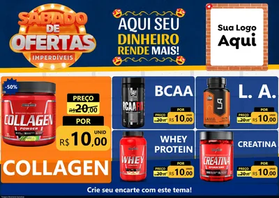 Modelo de Encarte para Encarte A4 Horizontal com o tema Sábado de Ofertas Imperdíveis para Suplementos alimentares