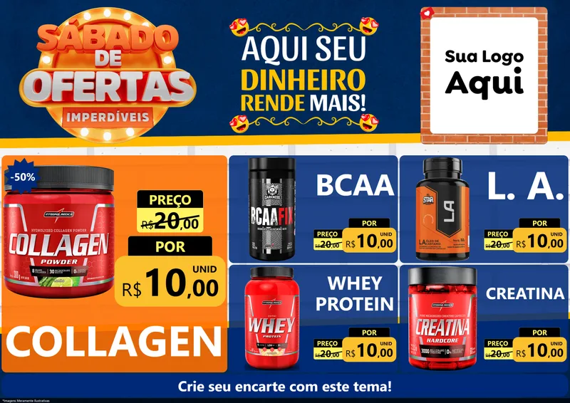 Modelo de Encarte para Encarte A4 Horizontal com o tema Sábado de Ofertas Imperdíveis para Suplementos alimentares