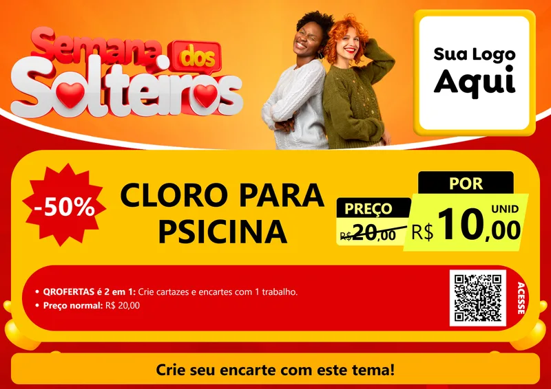 Modelo de Cartaz para Cartaz A4 Horizontal com o tema Semana dos Solteiros para Produtos para Piscina
