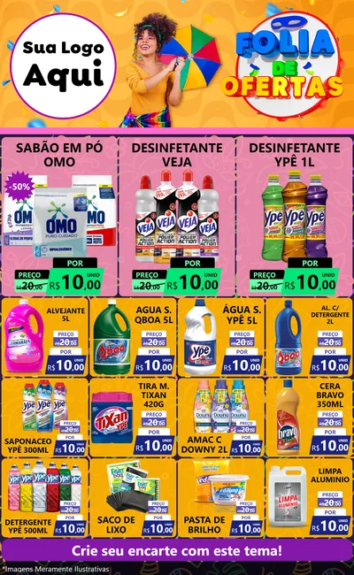Modelo de Encarte para Encarte Grande com o tema Folia de Ofertas para Produtos de Limpeza
