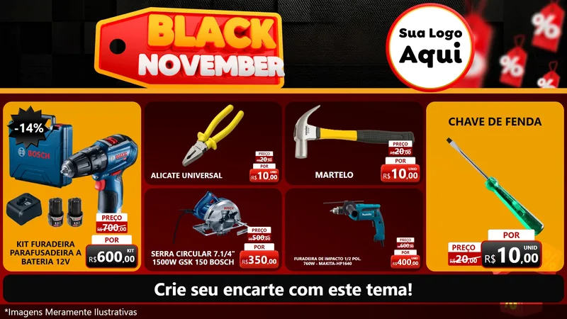 Modelo de TV para TV Horizontal com o tema Black November para Maquinas e Ferramentas