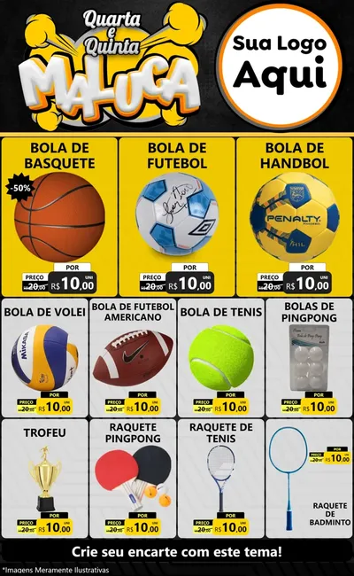 Modelo de Encarte para Encarte Grande com o tema Quarta e Quinta Maluca para Artigos Esportivos