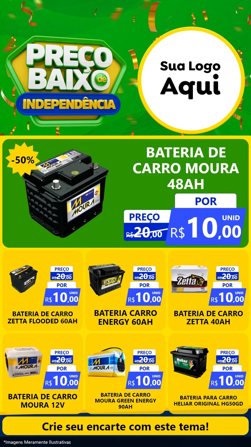 Modelo de Rede Social para Stories com o tema Preço Baixo de Independência para Baterias Elétricas