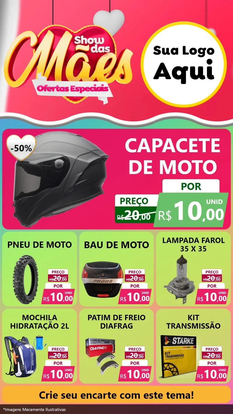 Modelo de Rede Social para Stories com o tema Show das Mães - Ofertas Especiais para Moto peças