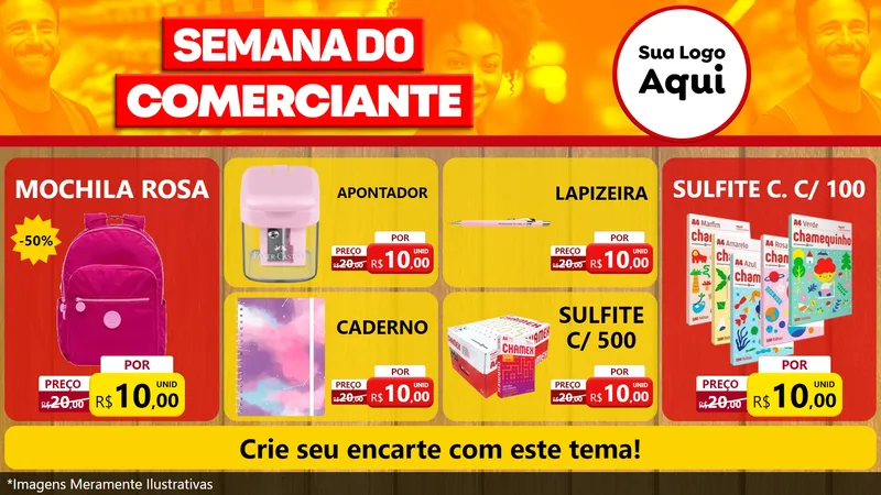 Modelo de TV para TV Horizontal com o tema Semana do Comerciante para Papelaria
