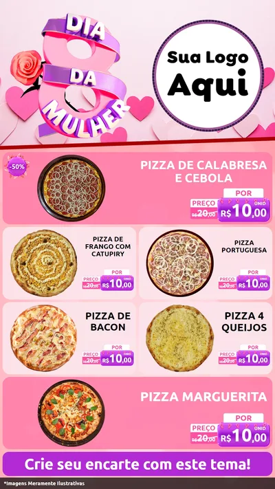 Modelo de TV para TV Vertical com o tema Dia da Mulher para Pizzaria