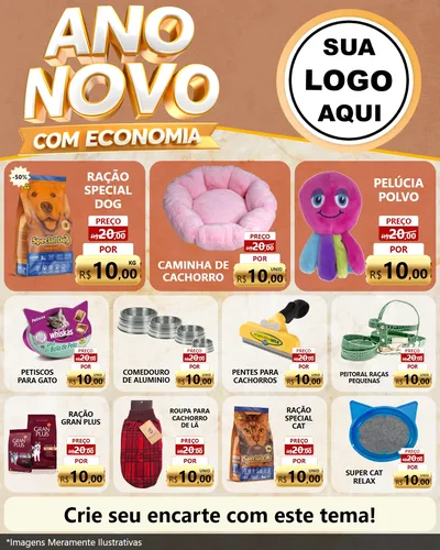 Modelo de Rede Social para Feed Instagram com o tema Ano Novo Com Economia para Pet Shop