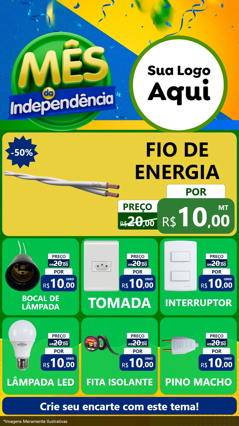 Modelo de Rede Social para Stories com o tema Mês da Independência para Materiais Elétricos