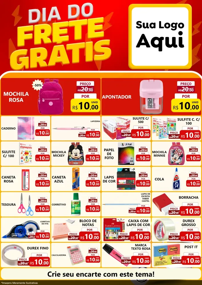 Modelo de Encarte para Encarte A4 Vertical com o tema Dia do Frete Grátis para Papelaria