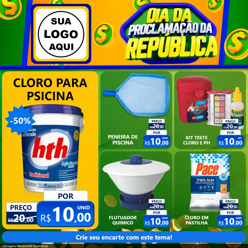 Modelo de Rede Social para Feed Facebook com o tema Dia Da Proclamação da República para Produtos para Piscina