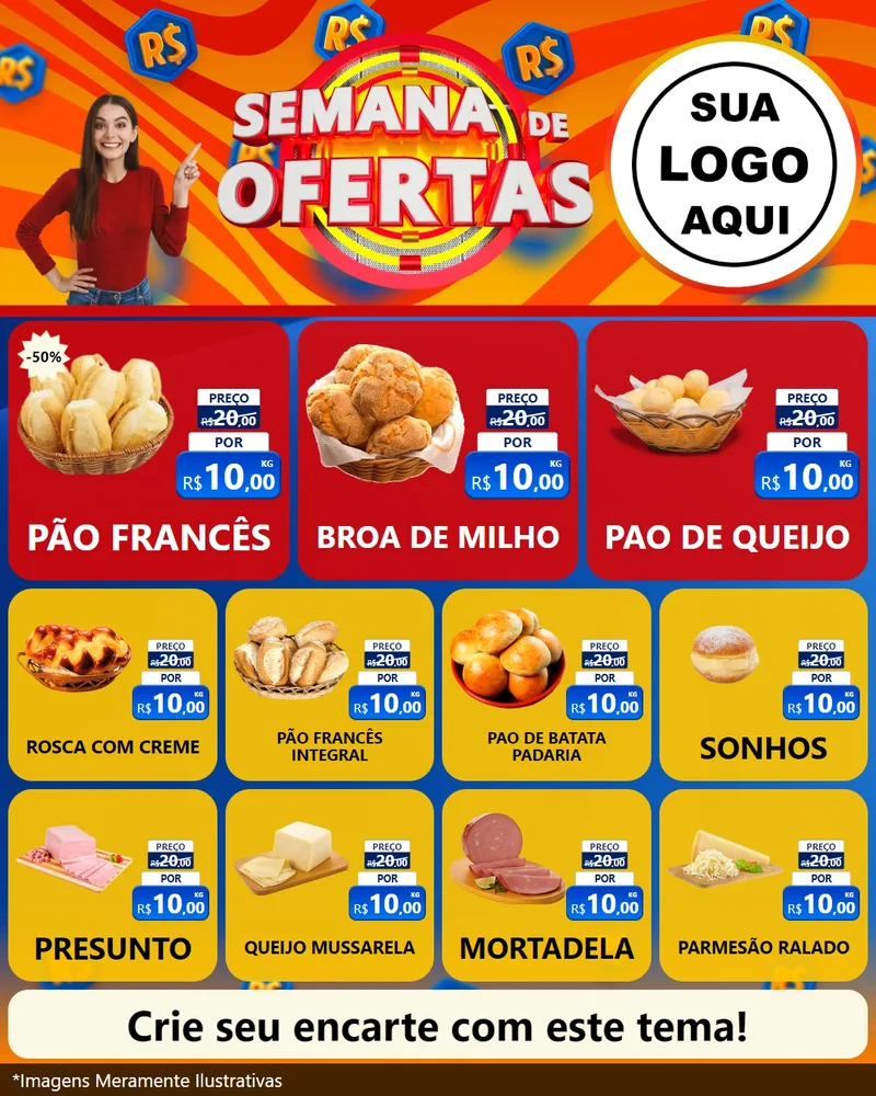 Modelo de Rede Social para Feed Instagram com o tema Semana de Ofertas para Padaria