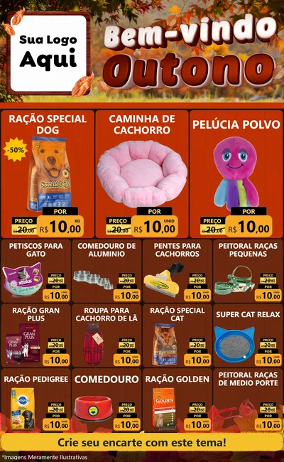 Modelo de Encarte para Encarte Grande com o tema Bem-vindo Outono para Pet Shop