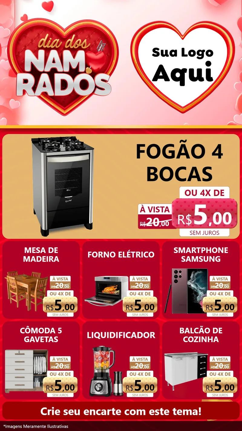 Modelo de Rede Social para Stories com o tema Dia dos Namorados para Móveis e Eletro