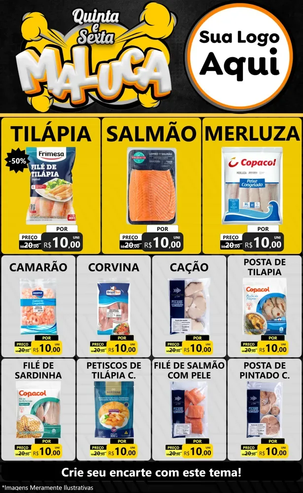Modelo de Encarte para Encarte Grande com o tema Quinta e Sexta Maluca para Peixaria