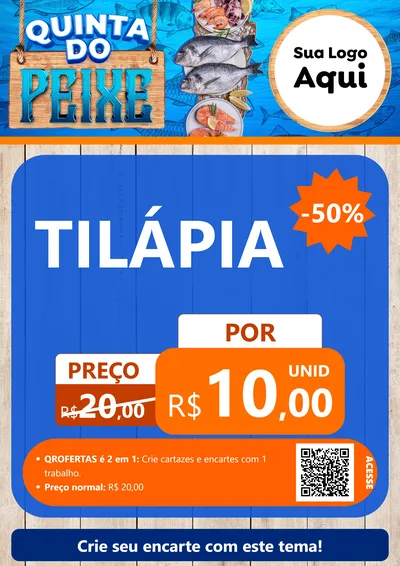 Modelo de Cartaz para Cartaz A4 Vertical com o tema Quinta do Peixe para Peixaria