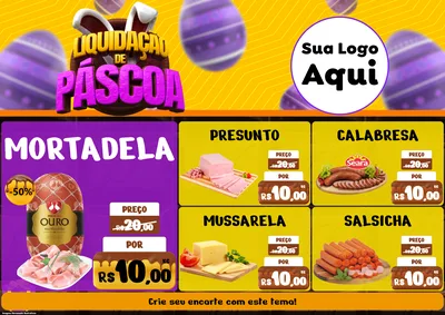 Modelo de Encarte para Encarte A4 Horizontal com o tema Liquidação de Páscoa para Frios e Laticínios
