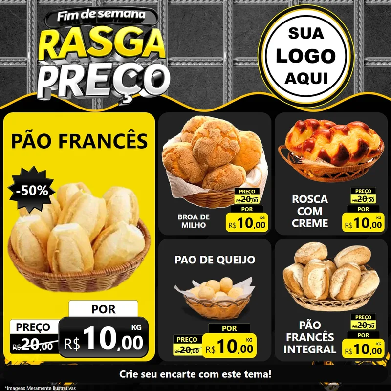 Modelo de Rede Social para Feed Facebook com o tema Fim de Semana Rasga Preço para Padaria