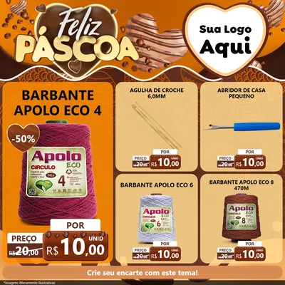 Modelo de Rede Social para Feed Facebook com o tema Feliz Páscoa para Armarinho e Aviamentos