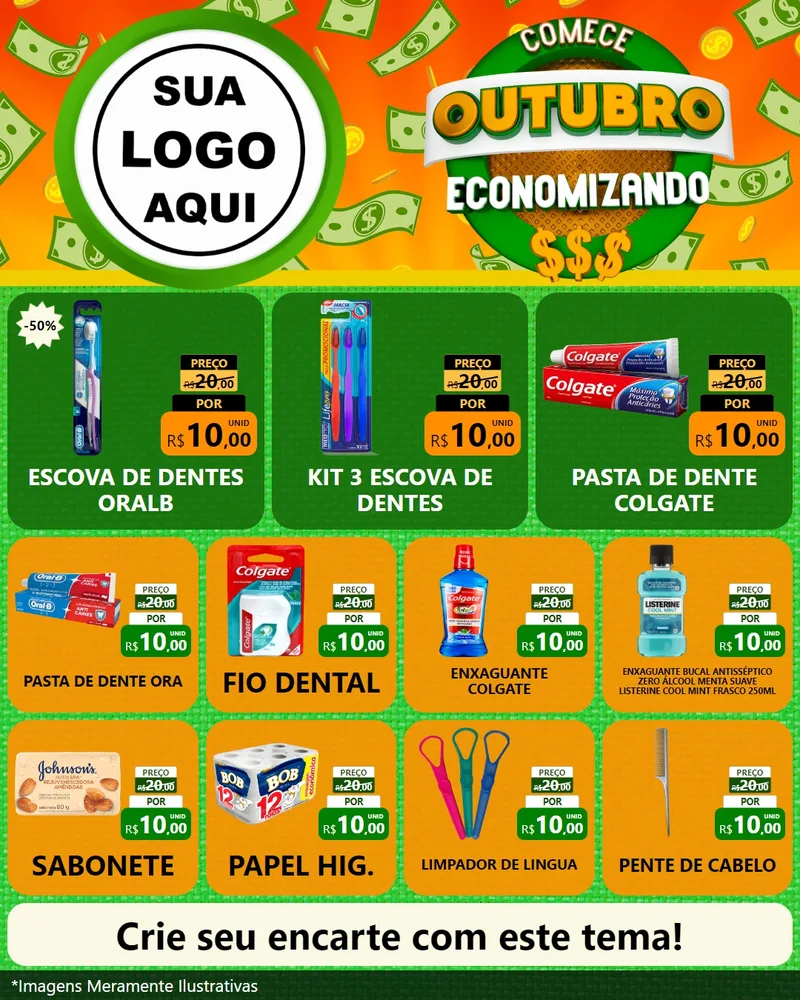 Modelo de Rede Social para Feed Instagram com o tema Comece Outubro Economizando para Higiene Pessoal