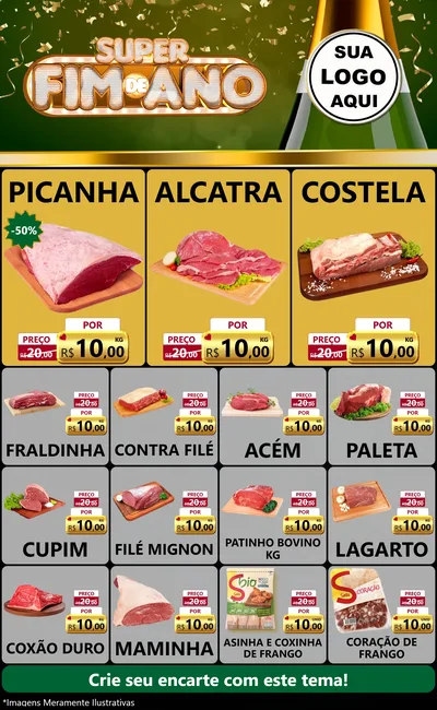 Modelo de Encarte para Encarte Grande com o tema Super Fim de Ano para Açougue