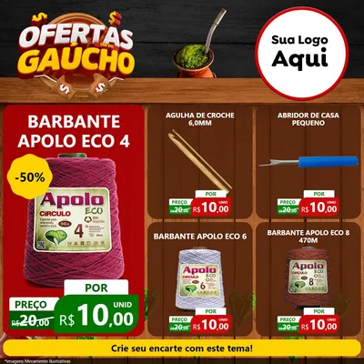 Modelo de Rede Social para Feed Facebook com o tema Ofertas Dia do Gaúcho para Armarinho e Aviamentos