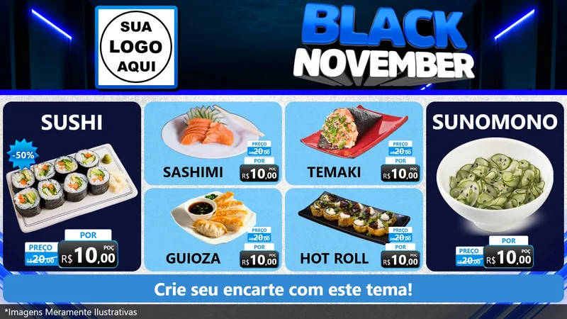 Modelo de TV para TV Horizontal com o tema Black November para Comida japonesa