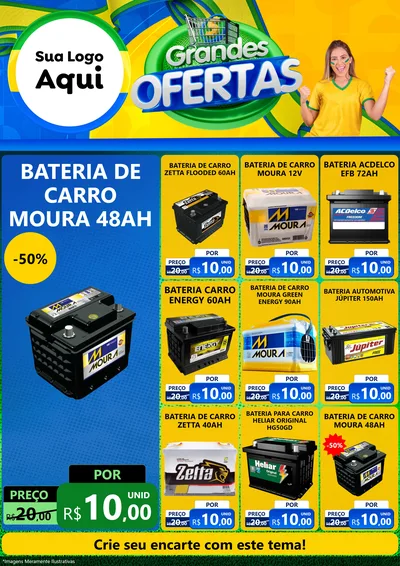 Modelo de Encarte para Encarte A4 Vertical com o tema Grandes Ofertas para Baterias Elétricas
