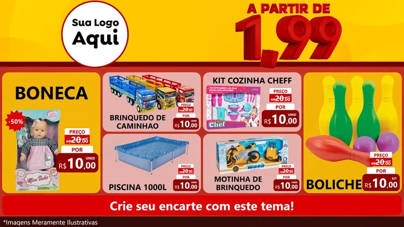 Modelo de TV para TV Horizontal com o tema A Partir de Um e Noventa e Nove - 1,99 para Brinquedos