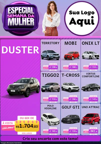 Modelo de Encarte para Encarte A4 Vertical com o tema Especial Semana da Mulher para Concessionaria de Carros